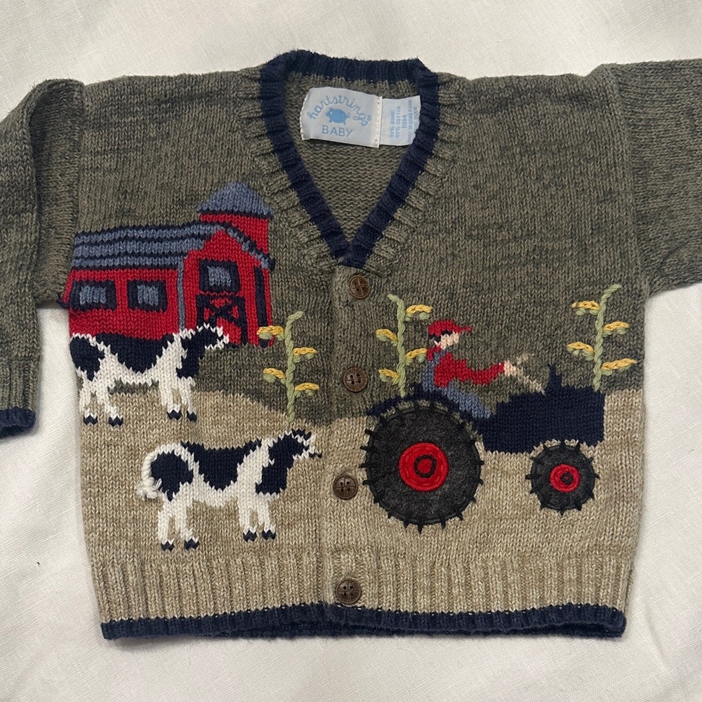 Baby Sweater with Farm Design - Brown and Red